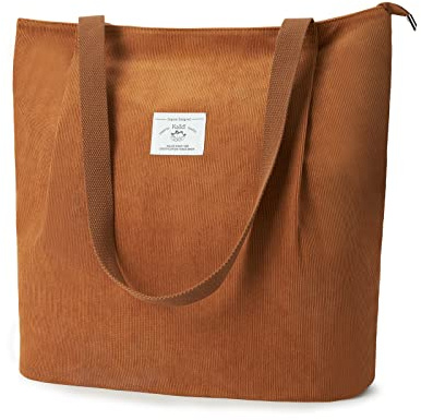 KALIDI Cord Tasche Tote Bag Damen Groß Shopper Tasche Handtasche | Große Damen Umhängetasche mit Reißverschluss für Arbeit Büro Reisen Einkaufen Schule und Alltag