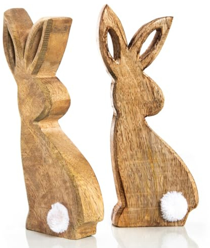 Logbuch-Verlag 2 kleine Hasen Figuren aus Holz Osterhasen Osterdeko Geschenk zum Hinstellen 20 cm Holzhasen