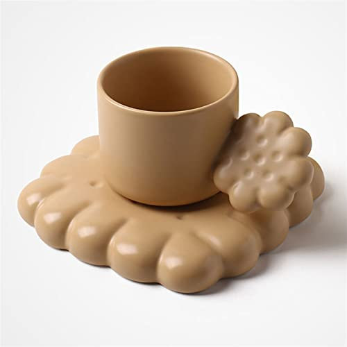Milk Cup Creative Cute Biscuit Ceramic Coffee Cup with Biscuit-Shape Tray Handmade Tea Latte Milk Mug Plate Elegant Wedding Birthday Gift Tea Cup (Color : C)