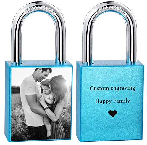 INBLUE Personalisiertes Liebesschloss, Individuelles Bild/Gravur, Foto für Paare, Freund, Freundin, Liebhaber, Aluminium, Erinnerung, Jahrestag, Valentinstag, Brücke, Vorhängeschloss mit Schlüssel