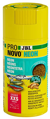 JBL PRONOVO Neon Grano, Alimento básico para neón y Otros pequeños Characins de 1-3 cm, granulados para Peces, dosificador Clic, tamaño XXS, 100 ml