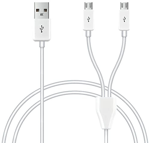 GELRHONR USB-Splitter 2 in 1 auf Micro USB mit Sync- und Ladefunktion - 1m Adapterkabel in Weiß