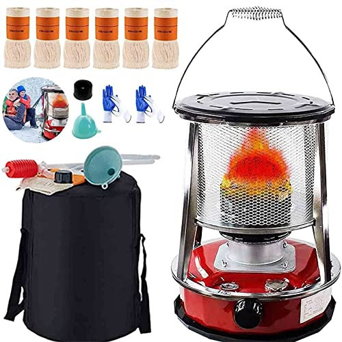 FXNFXLA Portable Kerosene Heater Stove, 9000 BTU/H Indoor Kerosene Heater, With 6 Wick + Bag, for Outdoor Patio Deck Non Electric Heater(Color:Red 4.6L)