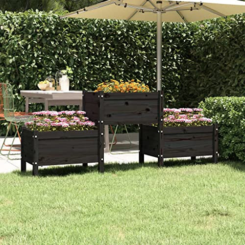 WIFESE JardinièRe Noir 178,5x44x75 Cm Bois Massif De Pin Jardinieres Exterieur JardinièRe sur Pieds Potager Bac A Fleurs Rectangulaire Potager Surleve Jardiniere Bois