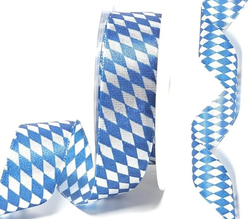 s.dekoda Schleifenband 20m x 25mm Bayernraute Oktoberfest Weiß - Blau Dekoband bayrisch