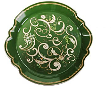 BRANDANI 52664 VASSOIO PORTATA FILO D'ORO PORCELLANA, cm d 33, porcellana, combinazione di bianco, verde ed oro à fondo bianco