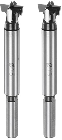 sourcing map 2pcs Forstner Drill Bit 15mm (19/32) K30/C1 Tungsten Carbide Tip Triangle Shank Wood Forstner Bit Opener Cutter for Hinge Hole Drilling Woodworking
