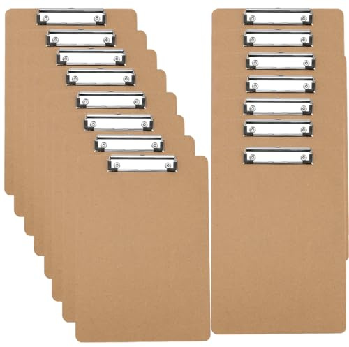 ZEONHEI 15 Stück A5 Klemmbrett, Hartfaserplatten-Klemmbretter, Holz-Klemmbretter mit Loch zum Aufhängen und niedrigem Profil-Metallclip, Memo-Datei-Klemmbrett für Büro, Restaurant, Bürobedarf, braun
