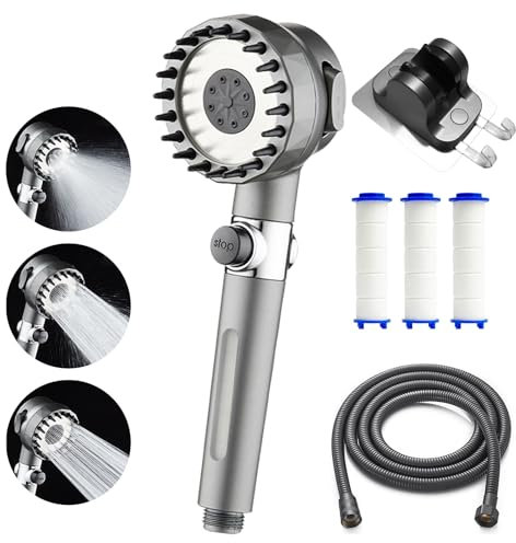 AlisaSun Soffione Doccia Anticalcare, Soffione Doccia ad Alta Pressione con 3 Filtri e Tubo Flessibile da 1,5 m e Supporto per Braccio Doccia, Filter Universal Hand Shower