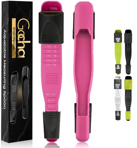 GOCHA Double-Ended Adjustable Measuring Spoon - 9-in-1 Kitchen Tool with Precision Scales (0.5-13ml/g) - Space-Saving Design for Dry & Liquid Ingredients (Pink Black)