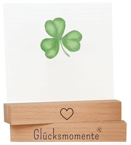 DwieDeko - Kartenhalter aus Holz im 2er Set mit Gravur „Glücksmomente & Herz“, liebevolles Geschenk für Frauen