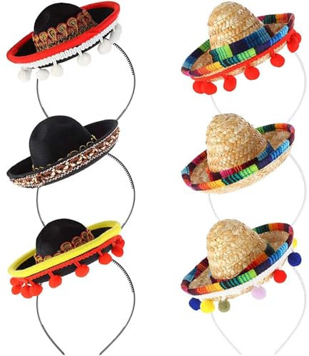 Hixingo Sombrero de Paja para Mascotas, Mini Mexicano Sombrero de Paja para Perro Gato con Ajuste de Cuerda para Fiestas, Sesiones de Fotos (Cinta para el Pelo,Arco Iris)