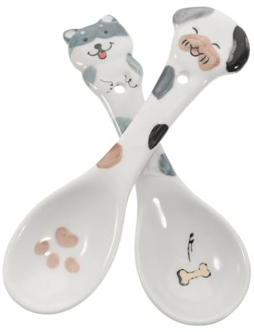 Angoily 2pcs Pet Feeding Scoops Ceramic Dog Food Spoons Stirring Spoons for Pet Can Food Random Style for Feeding Dogs and Cats