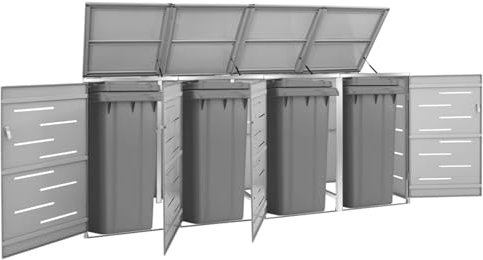 NITCA 4er Mülltonnenbox Grau Mülltonnenverkleidung abschließbar Mülltonnenbox für 4 Tonne 276,5x77,5x115,5 cm Müllhaus Aufbewahrungsbox Edelstahl Mülltonnen Unterstand Mülltonnenbox