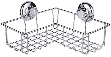 JS Corner Shower Caddy with 8 Hooks, No Drilling Bathroom Shelf, Suction Shower Organizer Tidy for Shampoo, Soap, and Towels, Space-Saving Corner Shelves for Kitchen, Laundry