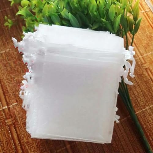 100 Stück/Lot weiße Organza-Beutel mit Kordelzug, 7 x 9, 9 x 12, 10 x 15, 13 x 18, 15 x 20, 20 x 30, 30 x 40, 35 x 50 cm, Schmuck, Geschenkverpackung, Beutel, Garnbeutel, 9 x 12 cm