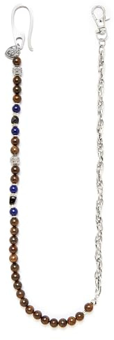 BRERA 67 Catena Portachiavi Uomo per Pantaloni, Catenina per Portafoglio con Pietre Naturali e dettagli color Argento Antico, Catena con moschettone per chiavi