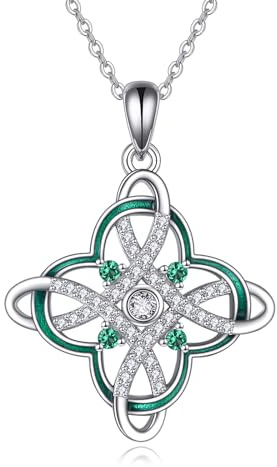 YAFEINI Hexen Knoten Halskette für Damen 925 Sterling Silber Keltischer Knoten Vierblättriges Kleeblatt Anhänger Irischer Schmuck Geschenke für Frauen Mädchen (Hexen Kette)