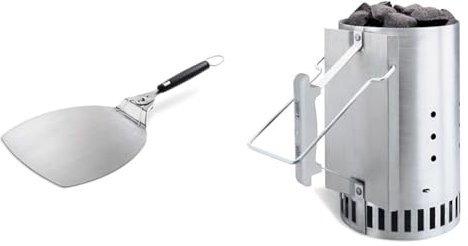 Weber Accessoire Barbecue 6691 Pelle à Pizza & Cheminée d'Allumage Rapidfire pour Barbecue, 20cm - en Aluminium, Deux Poignées Sécurisées