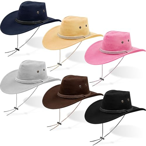 6 Pcs Cowboy Hat for Women and Men, Western Suede Hat Panama Hats Cowboy & Cowgirl Hats Felt Wide Brim Women Men Fedora Hat