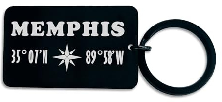 Coordinates Memphis Tennessee USA City, Schlüsselanhänger Tag Gravur, Schlüsselanhänger Stahl Pin Anhänger, Dog Tag, schwarz glänzend, One size
