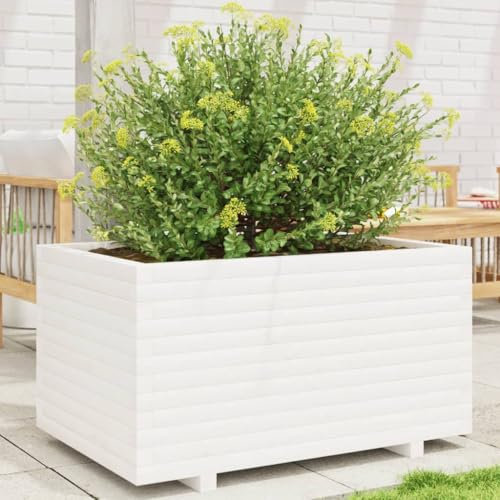 ZEYUAN Pflanzkübel Weiß 90x60x49,5 cm Massivholz Kiefer, Blumentopf Gross, Blumenkasten Balkon, übertopf, Pflanzkasten, Flowerpot, Kräuterbeet Für Die Küche, Vertikalbeet - 3282565