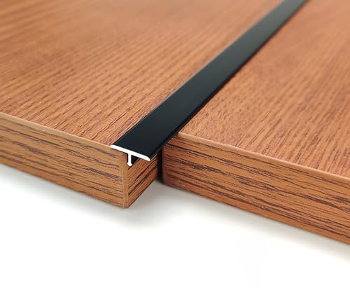 Raouoae 3 Stück*90cm Türleiste Verbindungs Abdeckleiste T Profil Übergangsschiene Boden Winkelprofil Anpassungsprofil Übergangsleiste Flach Für Holzböden(Schwarz,Breite 6mm)