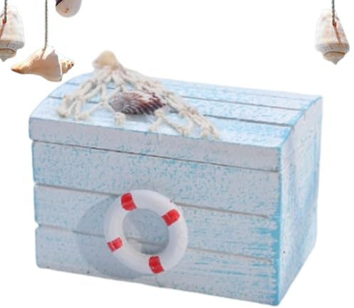 usefulbeauty Strandkiste aus, Aufbewahrungsbox aus Strandholz - Schmuckkästchen - Nautische Aufbewahrungsbox für Andenken mit Rettungsring-, rustikale ative Box für Schmuck