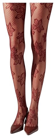 Milumia Women's Floral Patterned Lace See Through Pantyhose Stockings Hollow Tights Burgundy One-Size