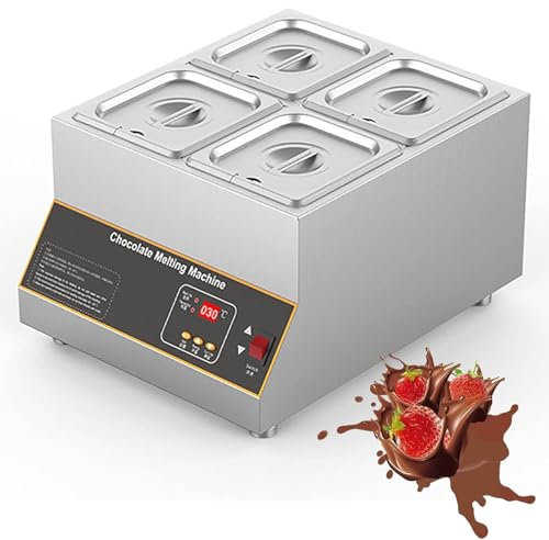 YLANMEI 500W Chocolate Tempering Machine Electric Auto Chocolate Heater Liquid Warmer Melting Pot Stainless Steel 12L Capacity Commercial Home,4tank