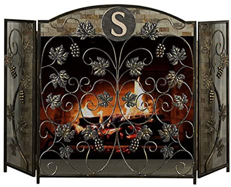 OJKJGY Kaminschirm mit Flammen in antiker Bronze, extra breit, 130 cm, 3-teiliger Kaminschirm für die Dekoration eines großen Raums/Innenofens, Faltzaun