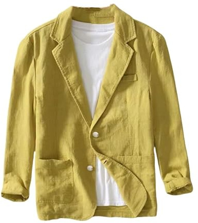 Chaqueta De Lino Y Algodón para Hombre, Chaqueta Ligera Y Transpirable De Primavera, Chaqueta De Traje Informal De Manga Larga De Corte Regular, Chaqueta Holgada De Tres Botones