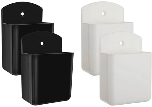 Smloplom 4 unidades de soportes de pared autoadhesivos ABS (10 x 6,5 x 3,5 cm) para TV, DVD, consolas de juegos, mando a distancia, color blanco y negro