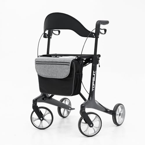 Carbon Fiber Ultralight Rollator Walker for Seniors with Seat & Brakes, Foldable ，7-Level Height ，8 Wheels, 11.5lbs Lightweight Mobility Aid, 330lbs Heavy-Duty Capacity, Adjustable Height (Black)