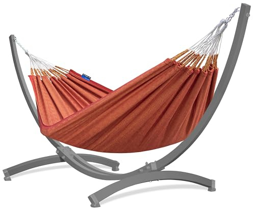 Potenza Outdoor Hängematte mit Tytan Gestell für 2 Personen I 100% Baumwolle Medelin Doppelhängematte 230x160 cm, 200kg I Hängemattengestell 350kg, wetterfest
