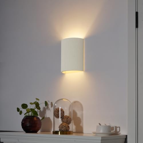 Qazqa Scandinavian wall lamp, wall Light - Plaster - Beige, Oval, max. 15W, e27, 19cm, Ideal for Hall Way, Bedroom and Living Room