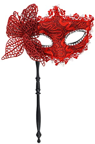 RKJRTK Masque papillon vénitien pour femme - Masque de mascarade d'Halloween - Masque de fête avec tige de maintien - Demi-masque pour le visage - Masque de Mardi Herbe