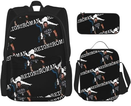 MGDDB Roman Wrestler Reigns - Juego de mochila de 3 piezas con lonchera y estuche para lápices, combinación para trabajo, deporte, picnic, mochila ajustable para laptop, mochila de viaje, bolsa de