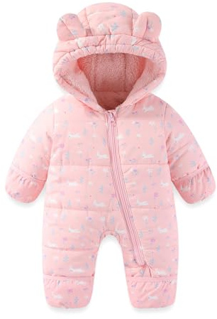 JiAmy Baby vinter overall, småbarn björn huva hopfällbar över vantar strumpor overall småbarn varm fleece sparkbyxor flickor pojkar varm jumpsuit 3–24 månader, ROSA, 6-9 månader
