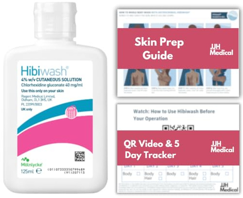 Hibiwash 125ml Antimicrobial Body Wash – Full-Body Cleanser for Pre- and Post-Operative Care, Includes JJH Medical 5-Day Protocol Guide & Daily Hygiene Tracker