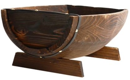 WEKADRIN Wooden Half Barrel Planter Rustic Flower Pot with Base Weather Resistant Outdoor Container for Succulent Plants Decor Wedding Prop for Garden and Patio