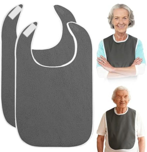 EXIN DECHEN Bavoir Adulte, 2 Pièces, Grand, Gris