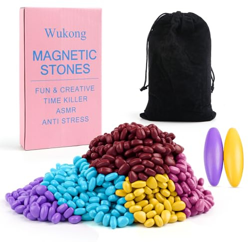 Wukong Hämatit Magnetsteine Bunt – 300 g (ca. 500 Stück) mit 4 ovalen Magnetsteinen – Anti-Stress-Magnete für Erwachsene, kreatives Fidget-Spielzeug gegen Stress & ADHS