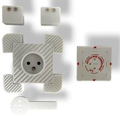 Kit Enchufe Eléctrico para Baldosa 16A – Toma Invisible Bajo Azulejos con Soporte y Accesorios – Instalación Empotrada y Discreta – Ideal Baño y Cocina – Outillage Carreleur 2.0