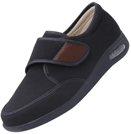 CVFOMBN Diabetikerschuhe für Senioren,Gesundheitsschuhe für Senioren, Diabetiker und Ballenzehen-Patienten, extra breite Hausschuhe.Black,49