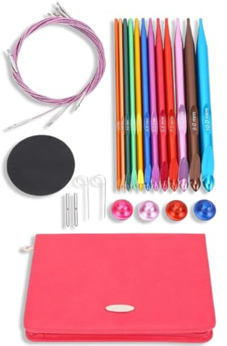12-teiliges tunesisches Häkelnadel-Set mit Kabel, austauschbare Häkelnadeln aus Aluminium, bunte austauschbare Häkelnadeln aus Aluminium und Edelstahl, zum Stricken mit PU-Beutel