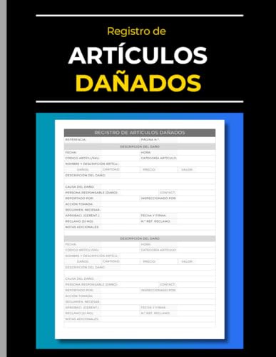 Registro de Artículos Dañados: Libro de control para productos rotos o defectuosos | Para Almacenes, Comercio Minorista, E-Commerce y Gestión de Inventario