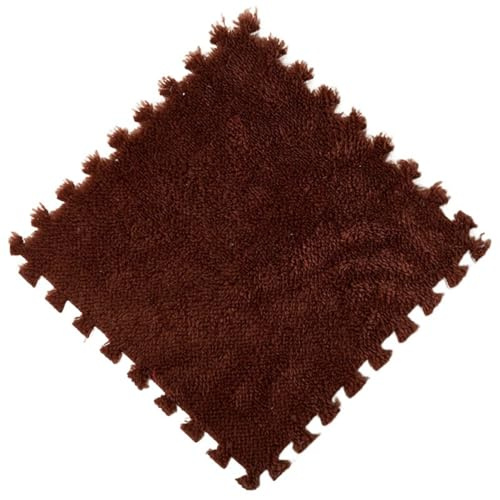 Hiseng 5/10/20 pcs Interlocking Foam Floor Tiles 30x30cm, Squares Puzzle Carpet Tiles Plush Floor Mats Soft Shaggy Foam Rug for Kids Bedroom and Living Room Home Decoration (Brown,10pc)