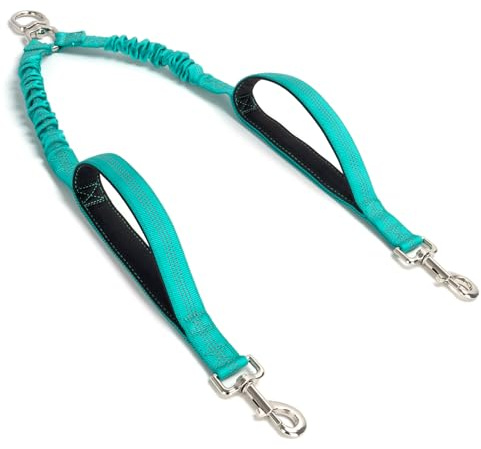 Mycicy Dual Dog Leash Coupler, Double Control Padded Handles for 2 Dogs, Heavy Duty No Tangle Reflective Splitter Dog Leash Extension, for Medium Large Dogs Walking- Turquoise