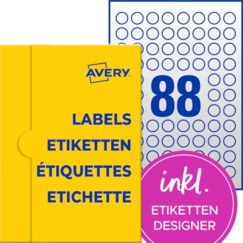 AVERY Zweckform transparente runde Etiketten (880 Klebepunkte, Ø20mm auf A4, runde Aufkleber zum Bedrucken, selbstklebend, wetterfest, Beschriftungen/Produktaufkleber) 10 Blatt, durchsichtig